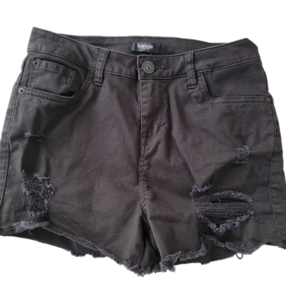Kensie Black Distressed Denim Shorts Size 28 EUC
